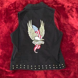 MED Black Zip Up Front Harley Davidson Vest / Sleeveless Top WITH BLINGY BOTTOM